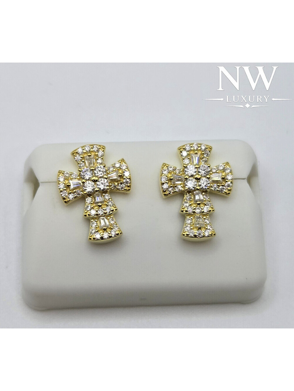 NEW 925 Sterling Silver Cross Earrings 14k Gold Vermeil, 2ctw MOISSANITE, Italy